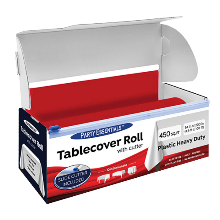 Plastic Heavy Duty-Table Cover Roll, 54'' x 100' - with Cutters - #Red,  1 roll/box