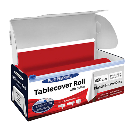 Plastic Heavy Duty-Table Cover Roll, 54'' x 100' - with Cutters - #Red,  1 roll/box