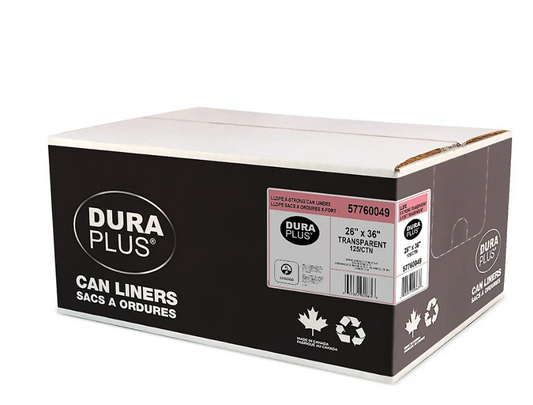 DuraPlus Can Liner - LLDPE - 26" x 36" - X Strong - Transparent - 125 Pack