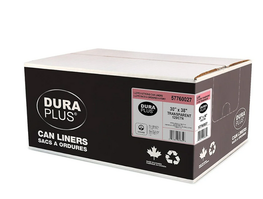 DuraPlus Can Liner - LLDPE - 30" x 38" - X Strong - Transparent - 125 Pack