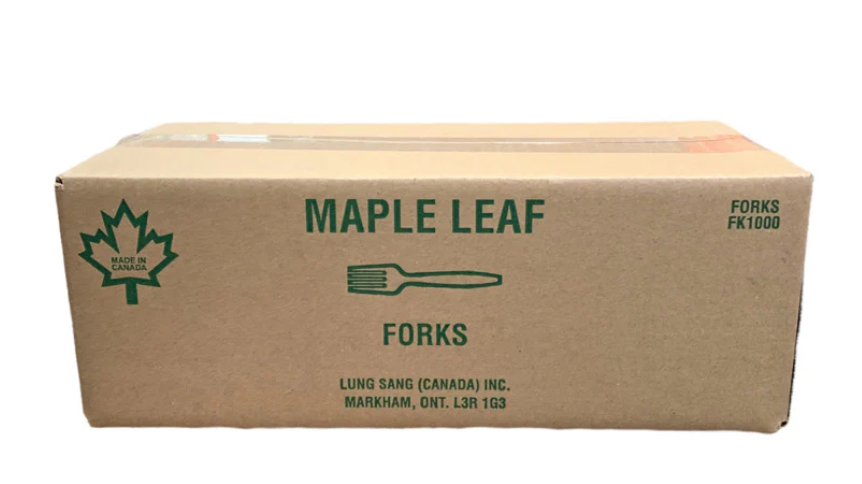 Maple Leaf Plastic Forks – White, Medium, 1000 pcs