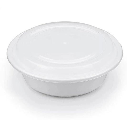 White Round Take-Out Microwaveable Container with Clear Lid - 9", 48 oz, 150 Sets/Case