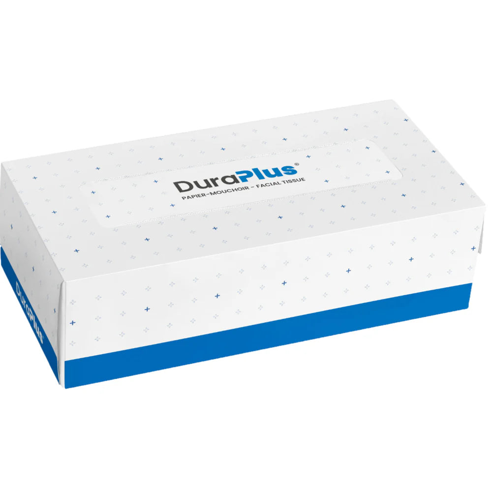 DuraPlus® Facial Tissue, 2-Ply, 8.4" X 7.4'', White, 100 Sheets/Pack, 30 Packs/Case