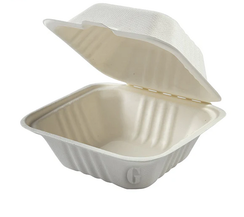 Sugarcane Bagasse Container, 6x6x3,  (Regular), #500 pcs, #SC663-White, #EM-551