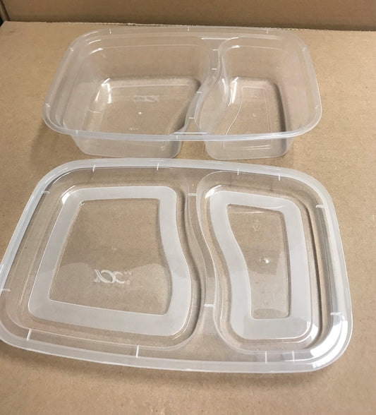 Microwavable Container Rectangular Combo, 2-Compartment,150 Sets, 32oz #Clear