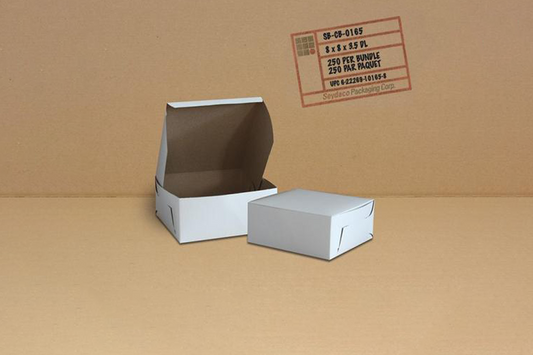 White Cake Boxes,  8 x 8 x 3.5,  250 pcs