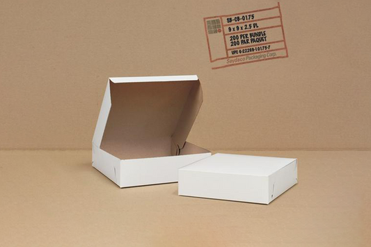 White Cake Boxes,  9 x 9 x 2.5'',  250 pcs,  #CA368