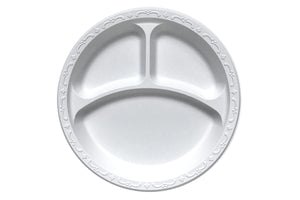 Plate Pebble, 10.25",  White , 3- compartment, Ivory, 400,  #PP103-White