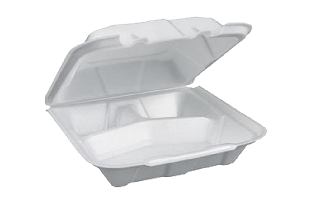Foam Container,  3-comp,  9x9x3, 200pcs, #FST6A