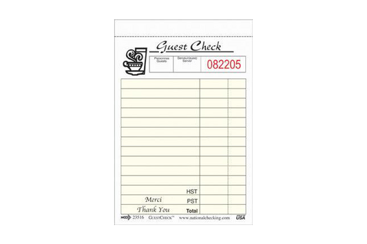Guest Check Single, Bilingual, 1 copy, 100 pages, 10 pcs/Pack,  #3.4'' x 5.1''