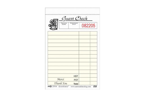 Guest Check Single, Bilingual, 1 copy, 100 pages, 10 pcs/Pack,  #3.4'' x 5.1''