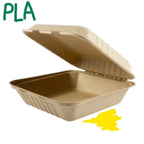 PLA Coated Sugarcane Container, 1-Comp, 9x9x3, 200pcs, #SC993S-PLA