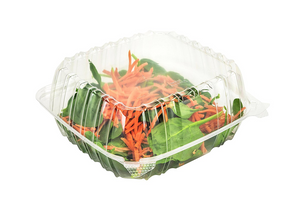 Salad Container Plastic Hinged Lid, 8x8x3, 200 pcs, #HL-881, #KY-01M