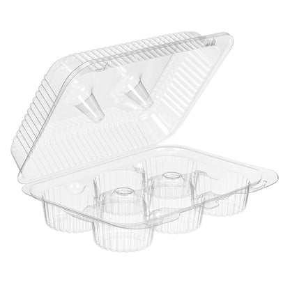 Plastic Container Clear Hinged,  8'' x 6'' x 2.5'',  500 pcs,  6-MUFFIN, #VEL-021