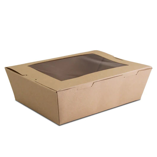 Kraft Paper Salad Box With Clear Hinged Windows, 200pcs, #FB2-XS
