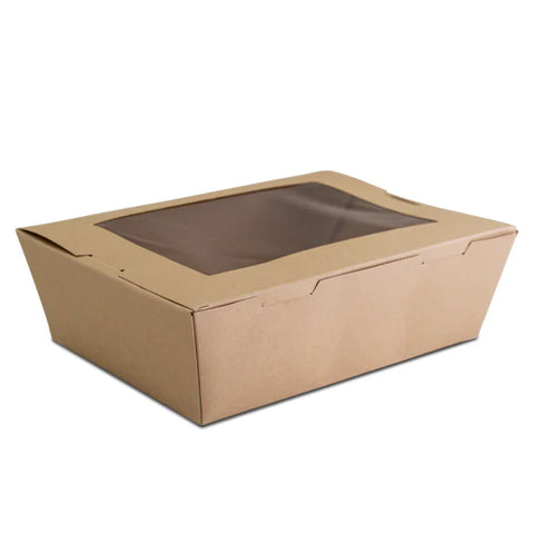 Kraft Paper Salad Box With Clear Hinged Windows, 200pcs, #FB1-XXS