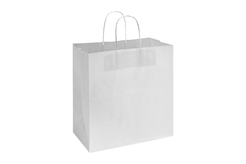 Paper Shopping Bags with handle,  WHITE,  6.5 x 3 x 13,  250 pcs, **New Size**