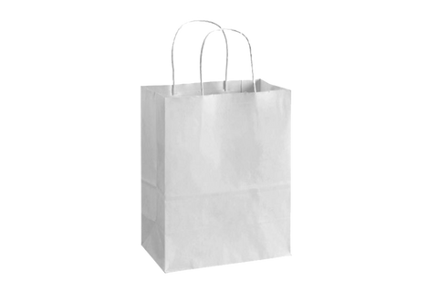 Paper Shopping Bags with handle, WHITE,  8x4x10,  250 pcs
