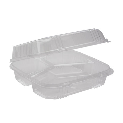 Salad Container Plastic Hinged, 8x8x3, 200 pcs, 3-Compartment, #YC18-1123-0000