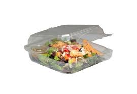 Salad Container Plastic Hinged Lid, 8x8x3,  250 pcs, #VEL-50