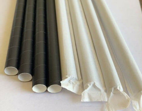 Paper Straw, 8'', 500 pcs, #Black  #Wrapped, #2145015,  **Open Box**